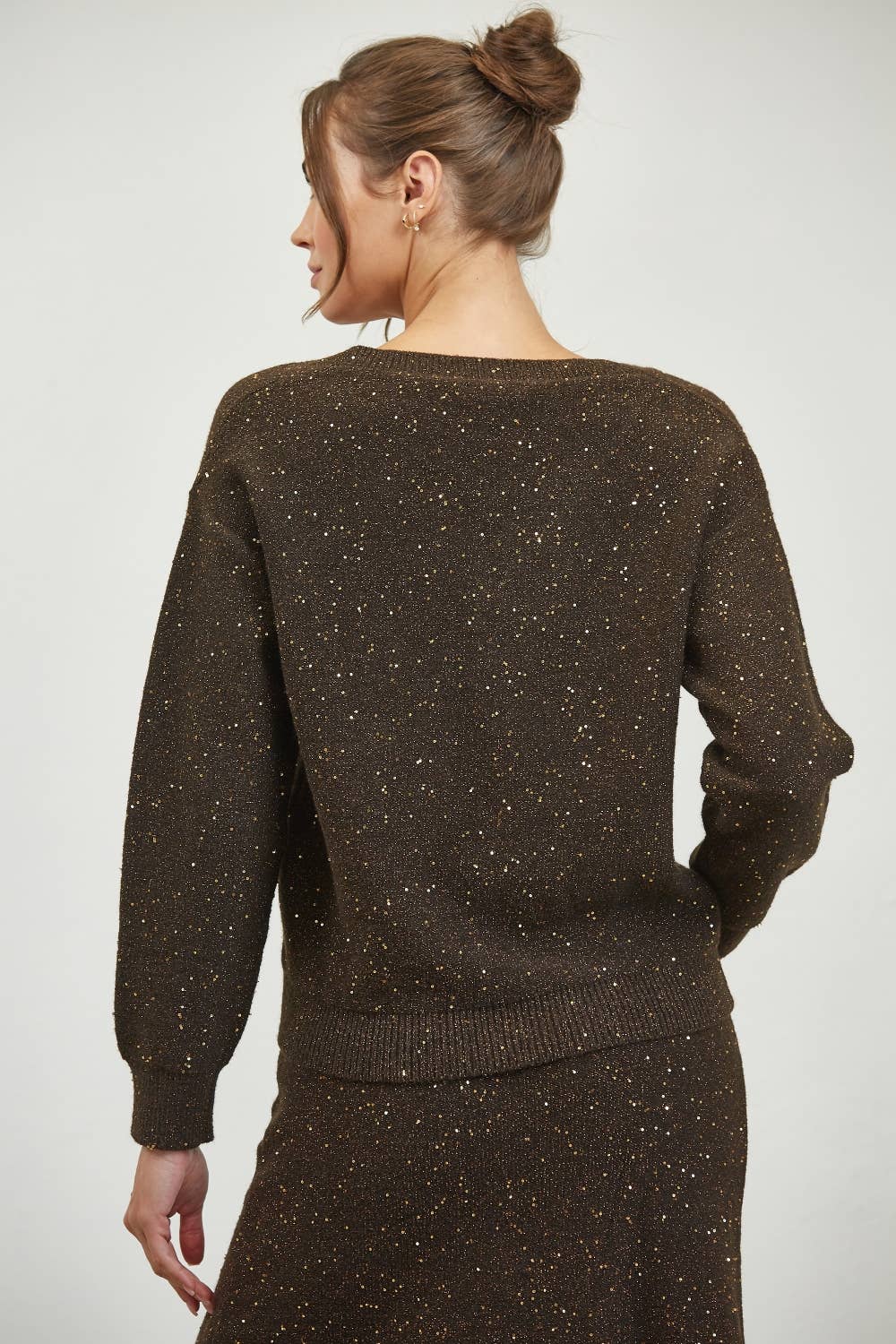 Edit by Nine - Vente Pull en maille – femme - Haut à col en V mélangé à sequins2