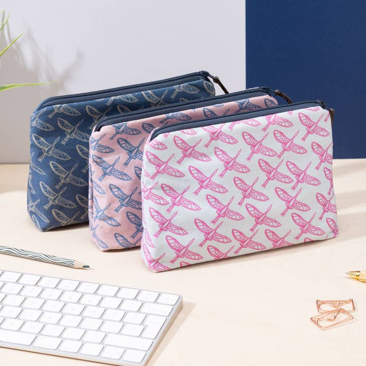 Sustainable Cotton Zip Pouch | Flight of Herons for wholesale by Holchester Designs