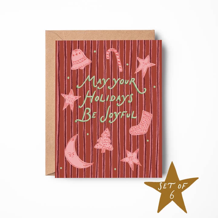 Joyful Holidays Card - Box Set of 6 for wholesale by Pink Pigeon Studio