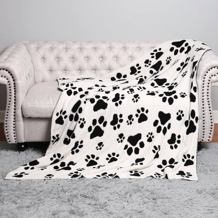 BLACK Paw Printed Luxury Soft Throw Blanket for wholesale on Faire