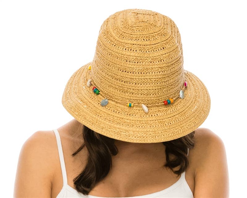 DNMC - Wholesale Straw Hat - Women's - Straw Summer Women's Bucket Hat w/ Seashells2