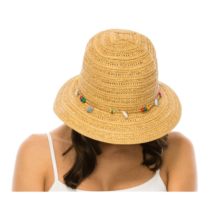 DNMC - Wholesale Straw Hat - Women's - Straw Summer Women's Bucket Hat w/ Seashells2