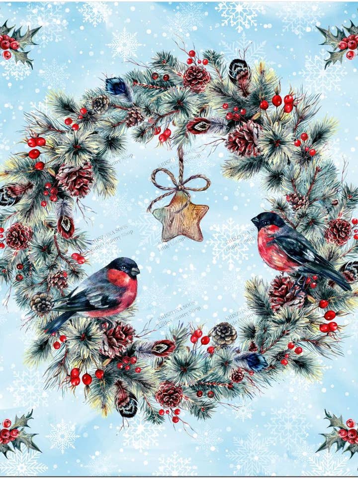 Pretty Christmas Wreath and Bullfinches Fridge Magnet for wholesale by Little Country Shop