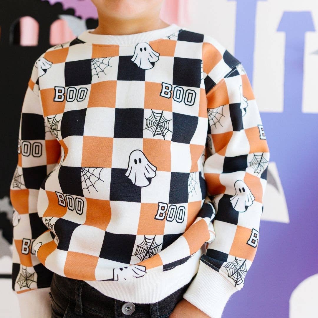 Sweet Wink - Wholesale Sweatshirt - Kids - Boo Checkered Halloween Sweatshirt - Natural - Boys Clothing2
