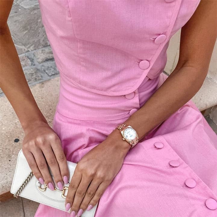 CANDY PINK Solid Color Tee A-Line Skirt Set for wholesale on Faire4