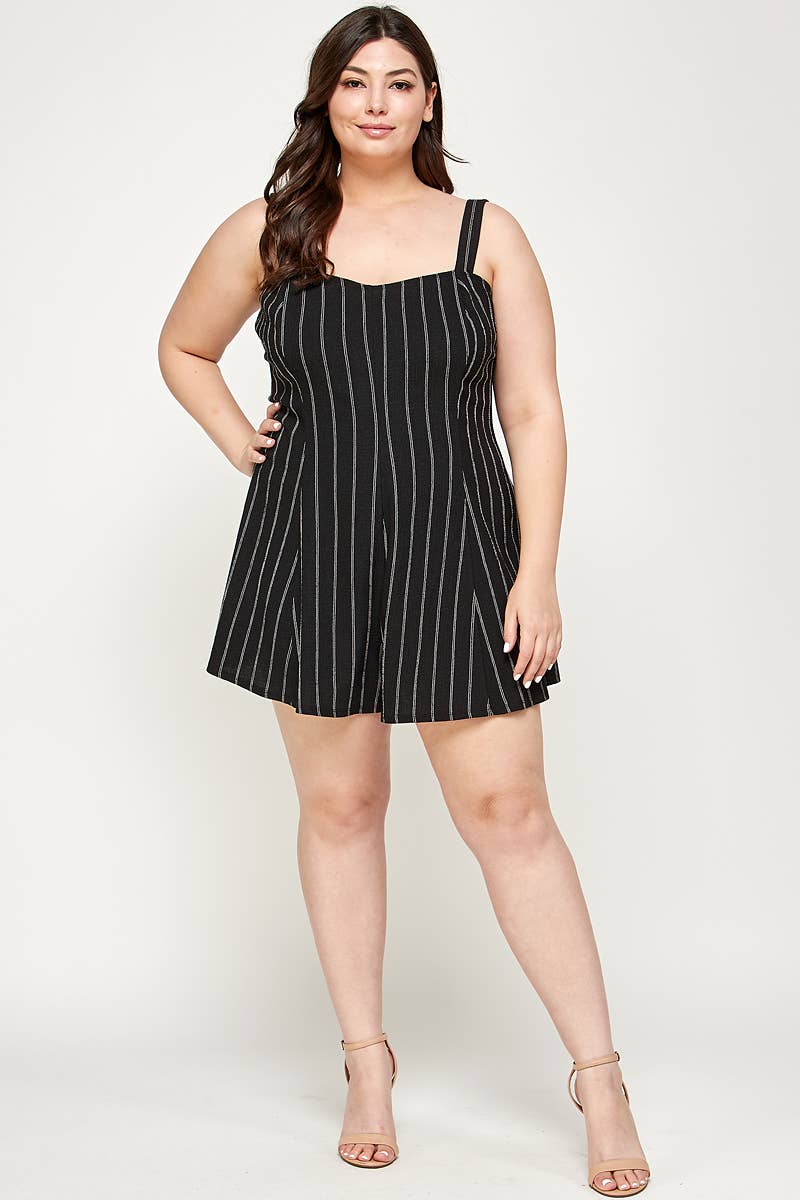 Black White Plus Size Striped Fit and Flare Romper - WG17797-RP for wholesale on Faire1