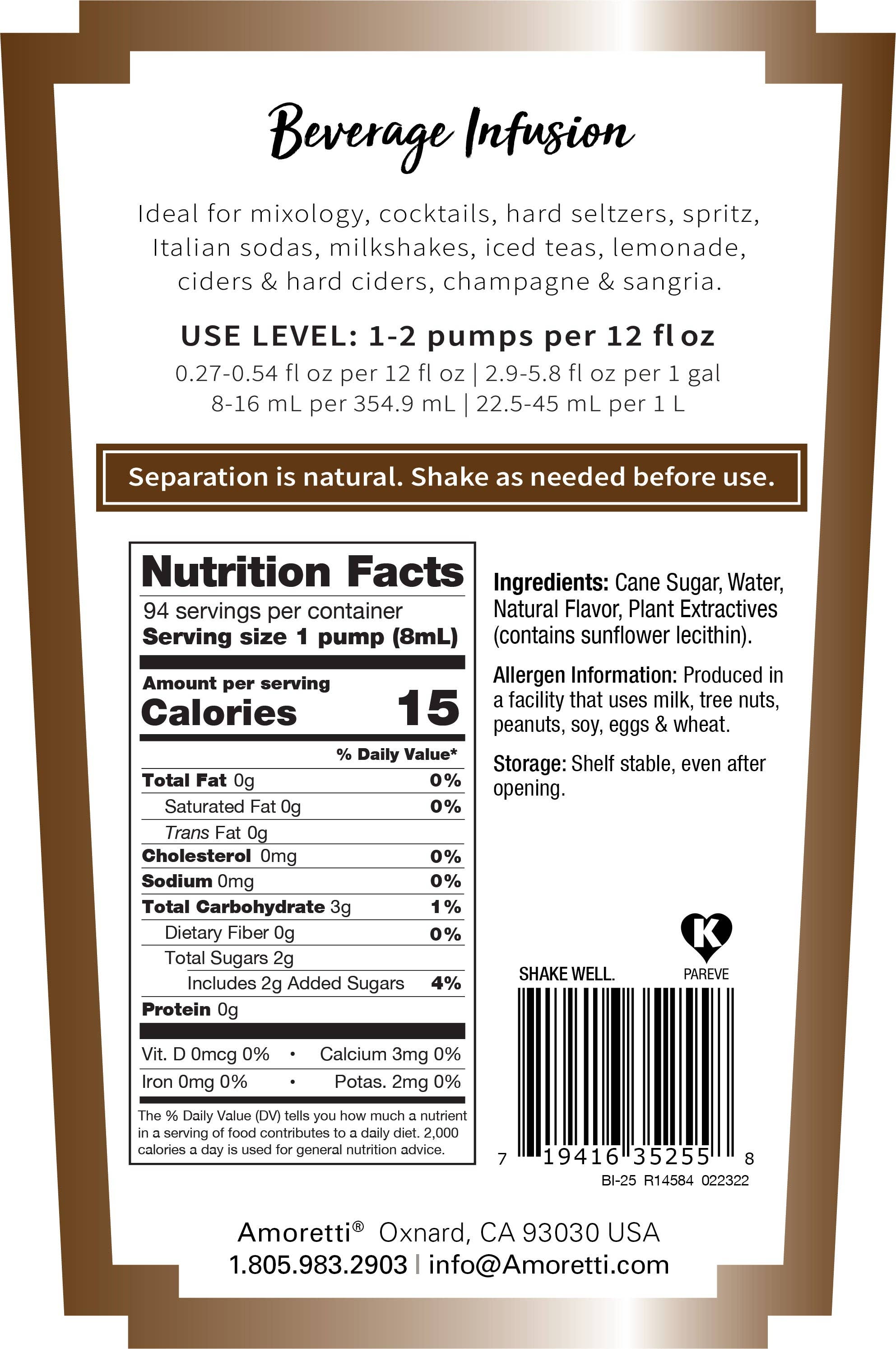 Amoretti - Wholesale Cocktail Mix/Syrup - Irish Coffee Beverage Infusion2