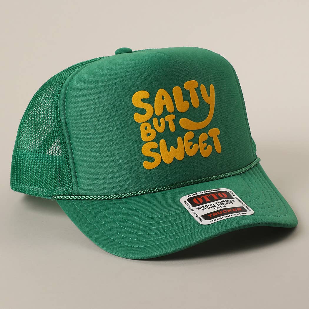 Fashion City - Wholesale Trucker Hat - Unisex - Salty But Sweet Text Logo Printed Mesh Back Trucker Hat5