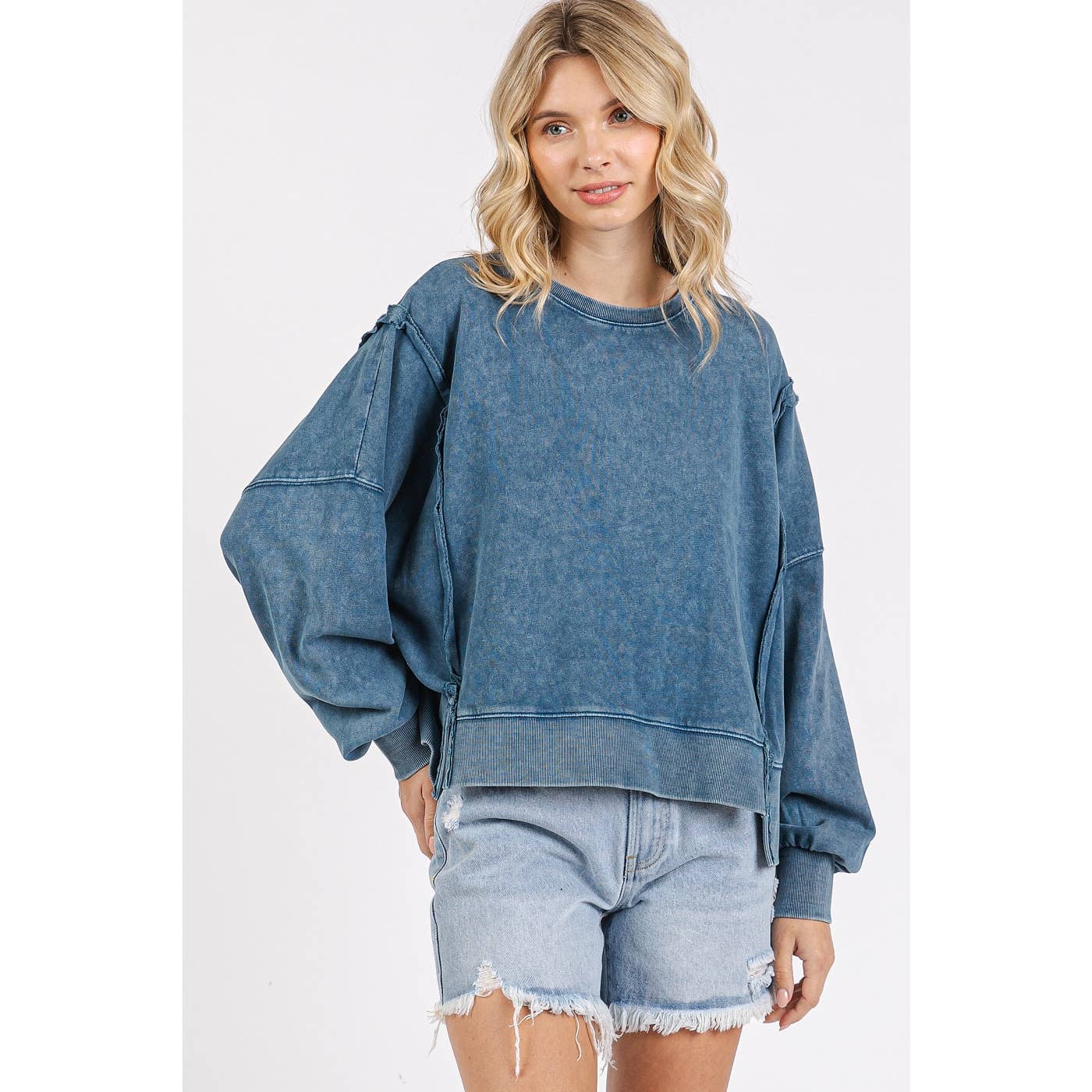 mittoshop - Wholesale Knit Top - Women's - MINERAL WASH STEP HEM CREW NECK LONG SLEEVE TOP6