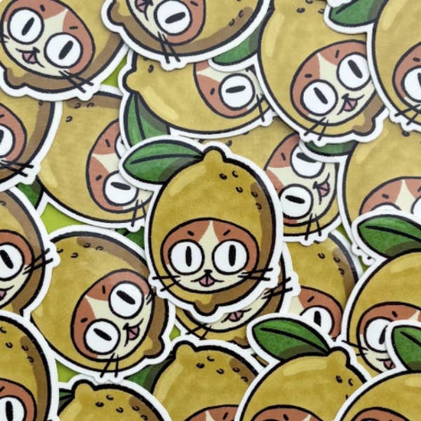Lemon Cat Vinyl Sticker for wholesale by Kolbi Lane