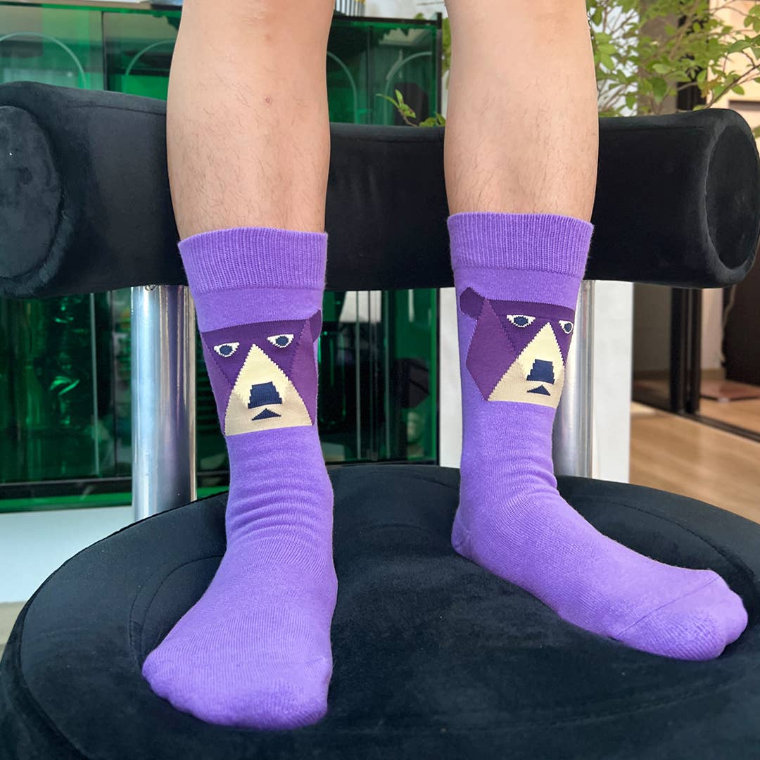 Purple Bear Socks | Semibold Lavender Bear Athleisure Crew Socks for wholesale on Faire6
