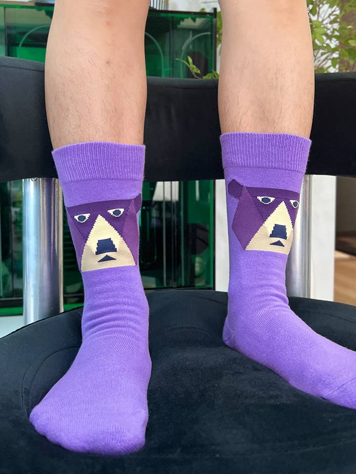 Purple Bear Socks | Semibold Lavender Bear Athleisure Crew Socks for wholesale on Faire6