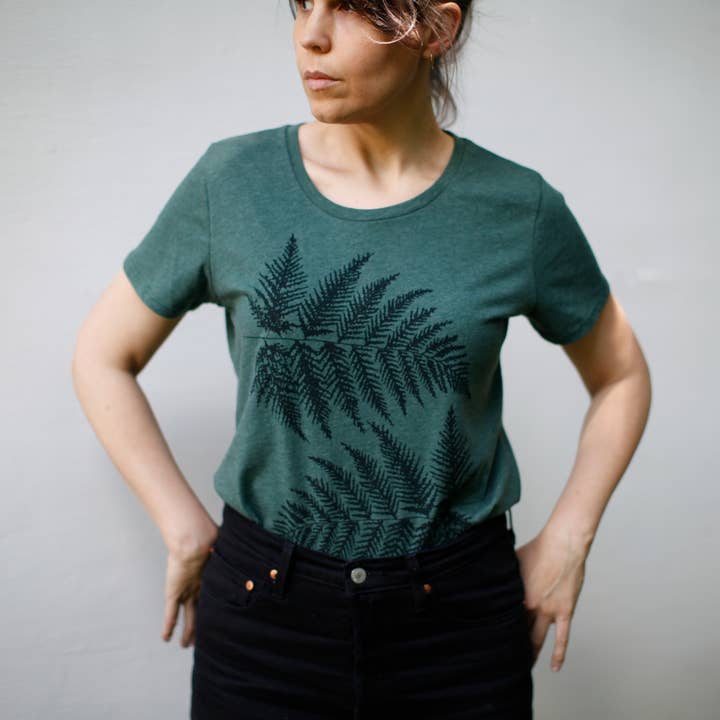 Blackbird Supply Co. - Wholesale Screen Printed T-Shirt - Women's - Fern Leaves Womens Tee Shirt Forest Green Made in USA