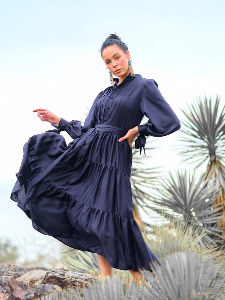 Afsana Three Tiered Maxi Dress - Midnight Blue for wholesale by CHAMANI