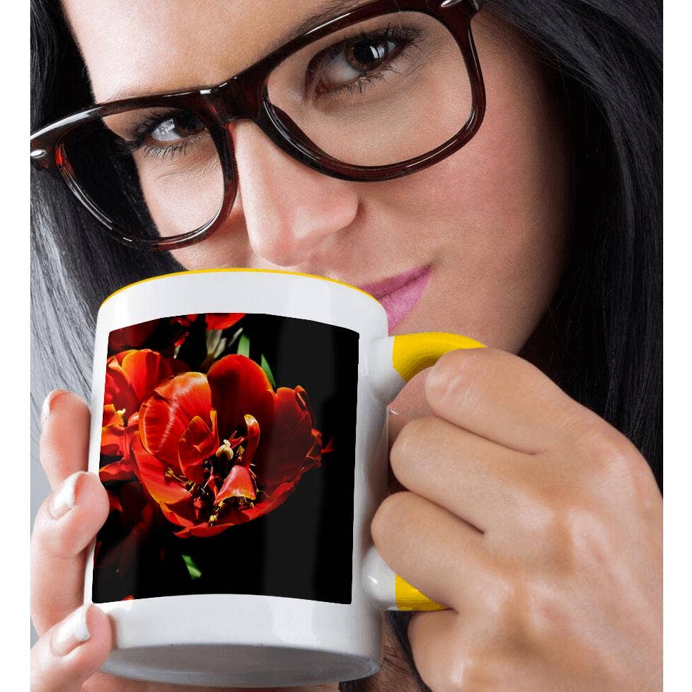 3dRose – wholesale Coffee mug – 3dRose, Closeup view of a red tulip bulb full of tiny maple tree flowers, Mug1
