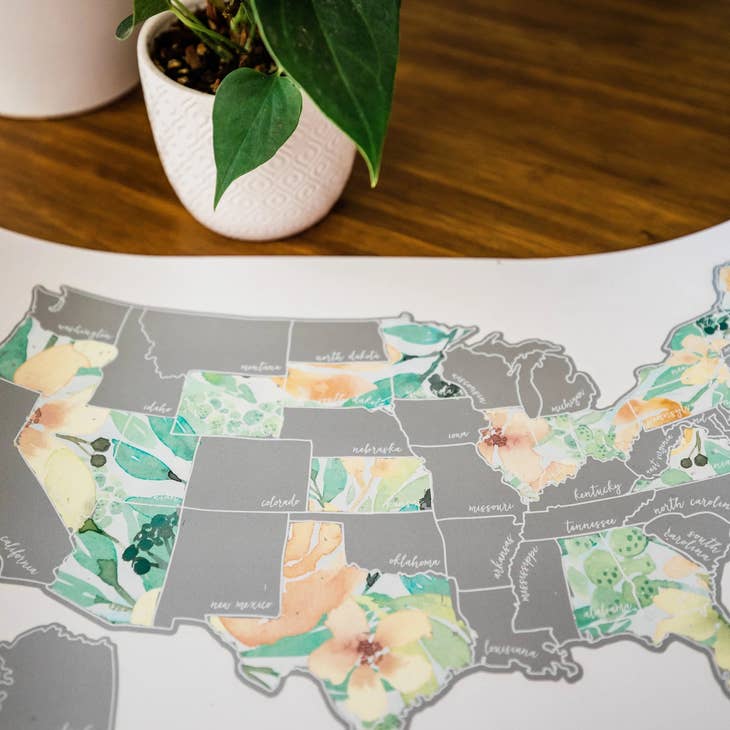 VENTA! Rasca tus viajes Peachy Botanicals USA Mapa - Silve al por