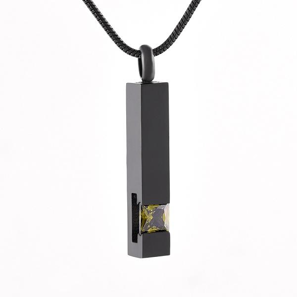 Cherished Emblems – wholesale Pendant/charm necklace – Black Cremation Urn Necklace Column With Gemstone14