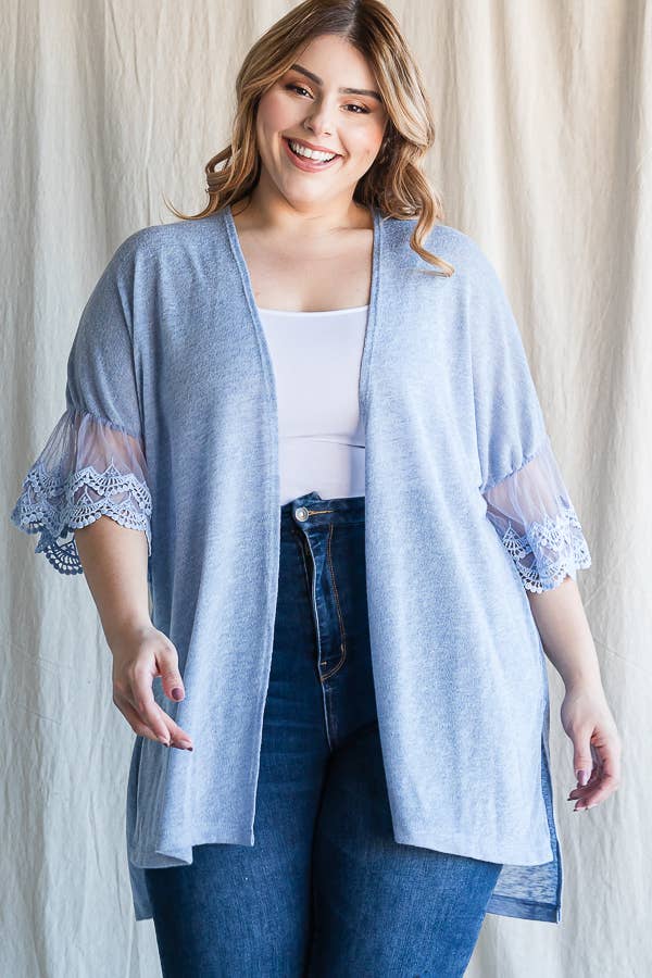 7th Ray – Engroshandel Cardigan - Dame – [PLUS SIZE] Cardigan til kvinder med blondeærmer til hverdagsbrug T4485XL11