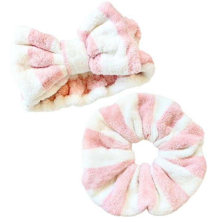 SET MED MIKROFIBERHANDDUKSSKRUBB & PANNBANDSSET - Rosa & Vit för wholesale av Beyond Scrunchies