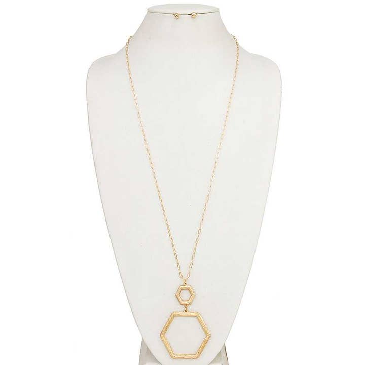 anbfashion - Vendita all'ingrosso Parure di gioielli - COLLANA NLONG CON PENDENTE A MAGLIE ESAGONALI SET 885
