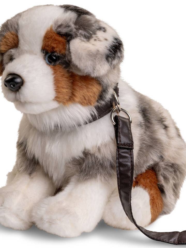 Peluche cane Australian Shepherd con guinzaglio per la vendita all'ingrosso da parte di Uni Toys
