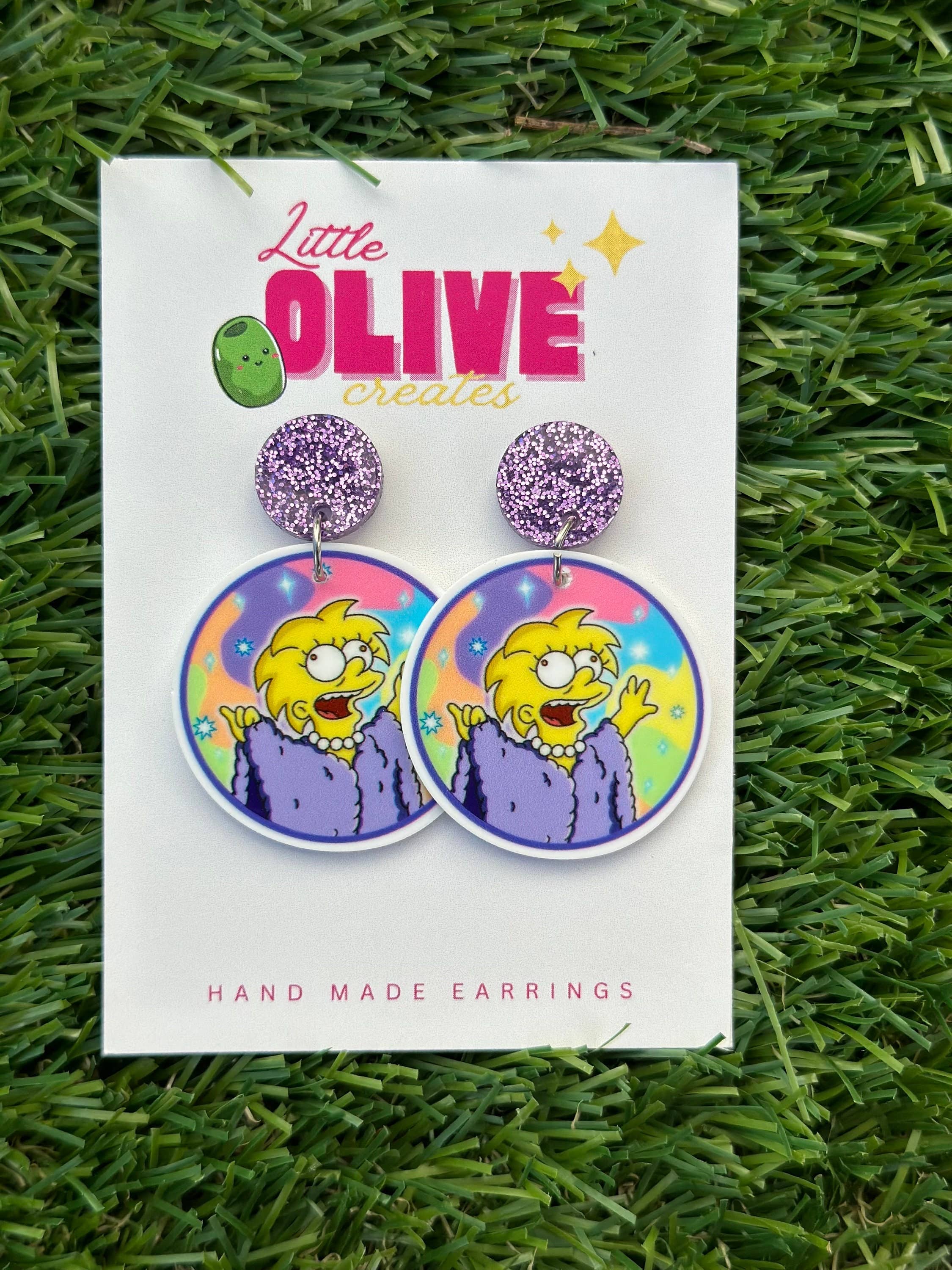 Little Olive Creates - Wholesale Dangle Earrings - Lisa Simpson Lizard Queen Dangle Earrings: Quirky Charm0