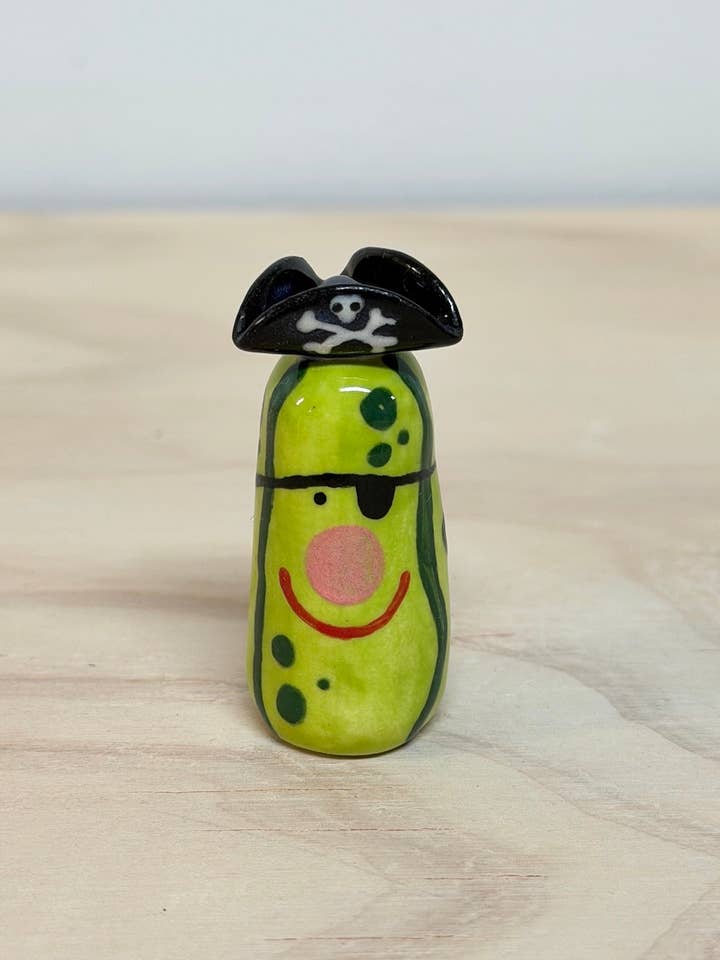 Pirate Pickle Ceramic Pal for wholesale by Rolly Poly Studios