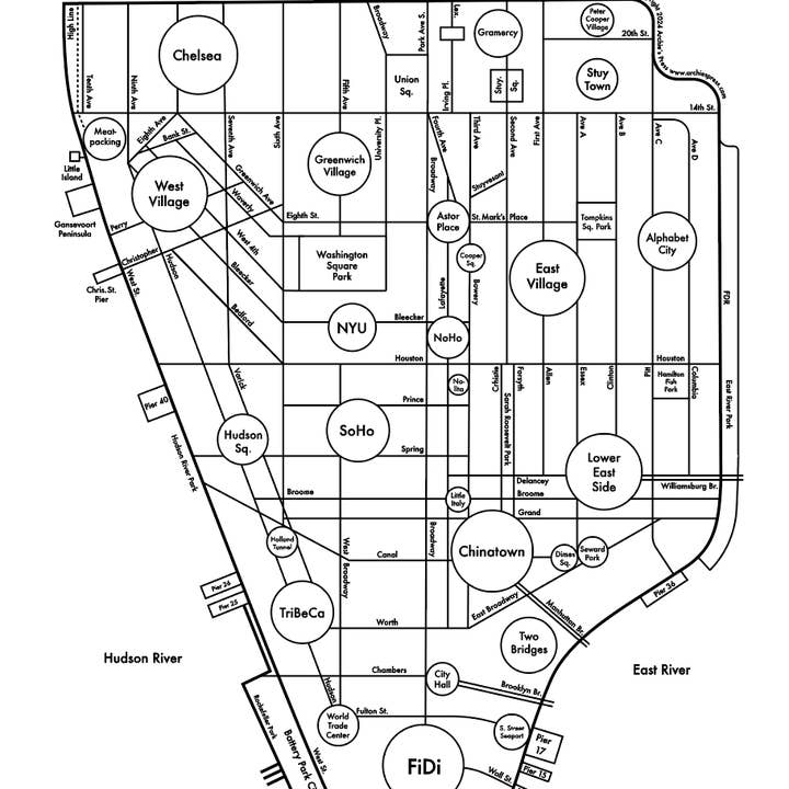 Downtown NYC Letterpress Print 8.5"X11" for wholesale by Archie's Press
