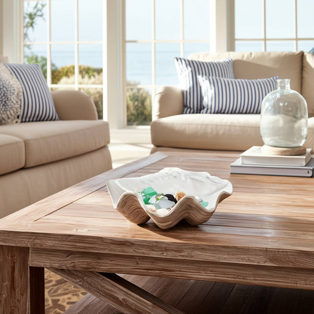 Sagebrook Home - Wholesale Decorative Plate/Dish/Bowl - Decorative Bowl - Ivory Resin Coastal Seashell Shape, 13 in.12