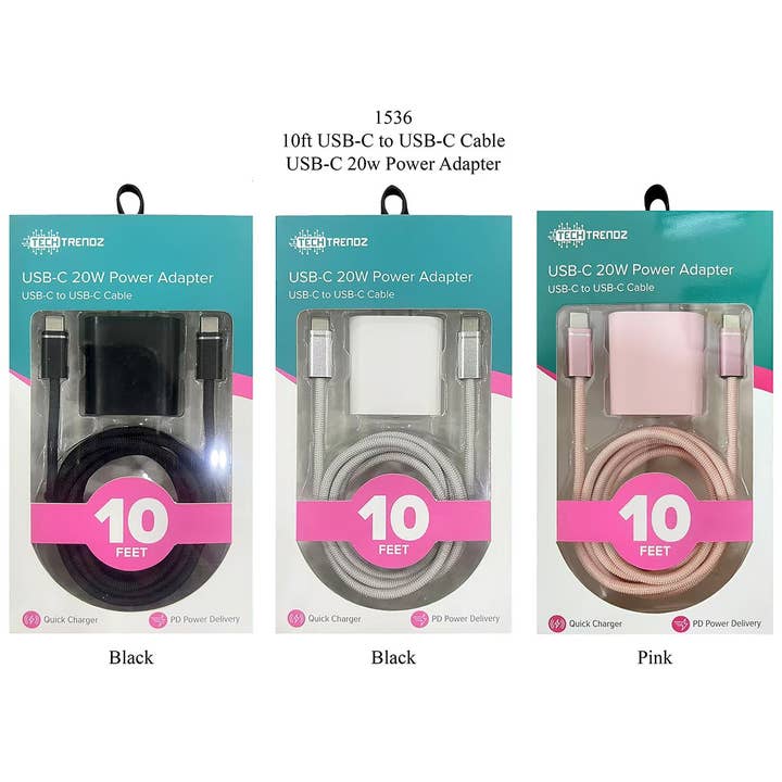 10ft. USBC to USBC Fast Charging Set for wholesale by Tech Trendz
