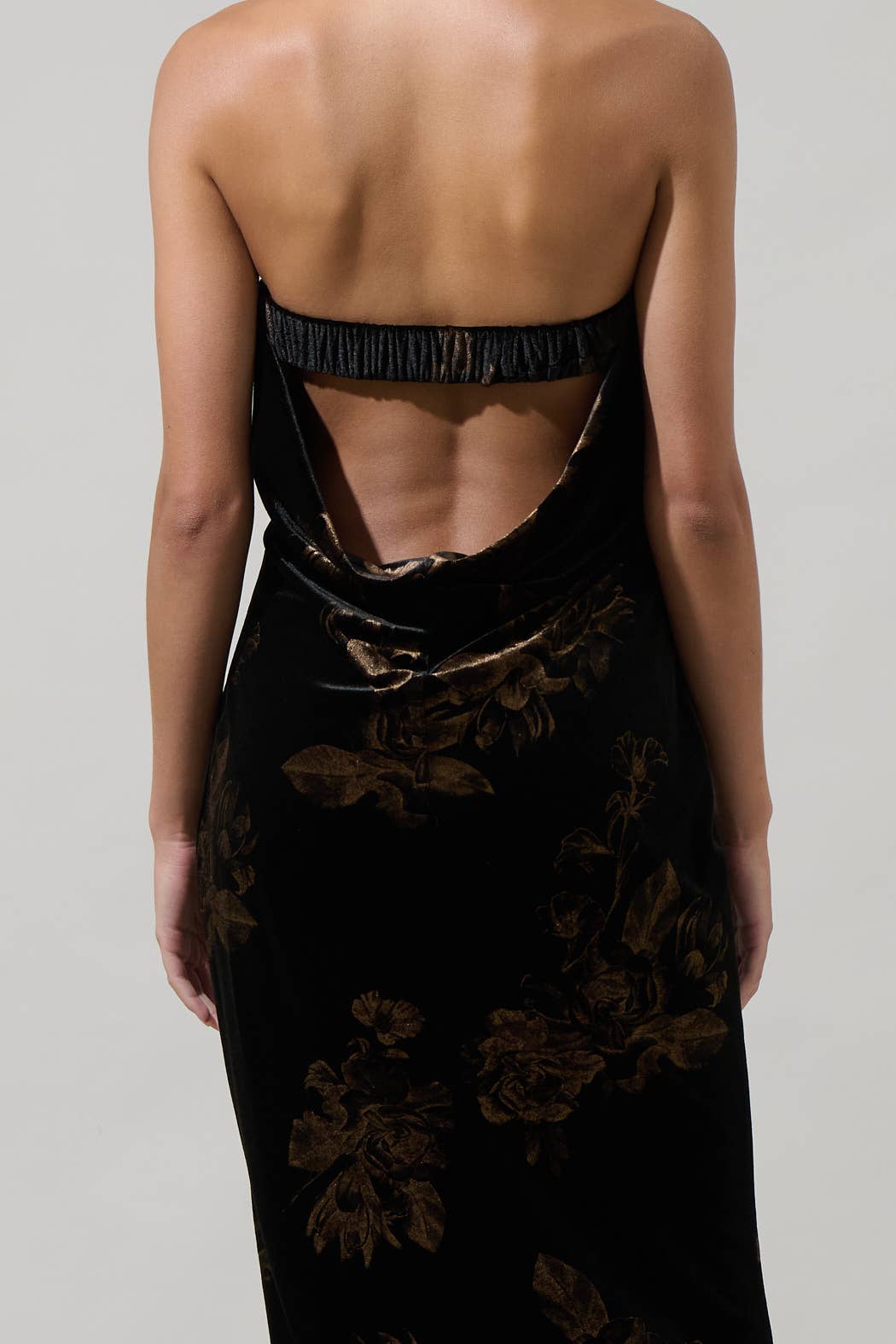 BLACK MULTI Ace Floral Dynamite Velvet Strapless Maxi Dress for wholesale on Faire5