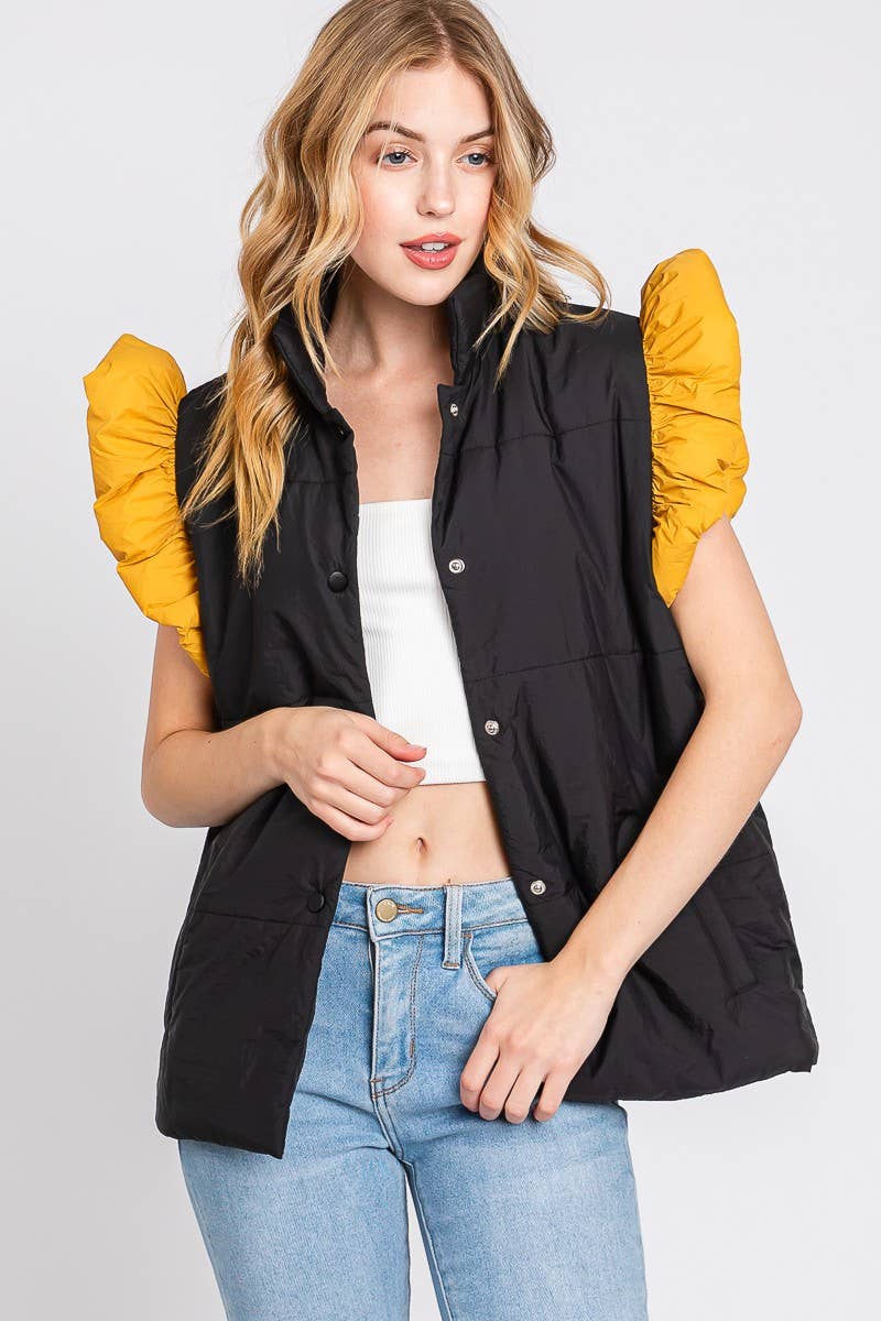 Sewn and Seen - Wholesale Outerwear Vest - Women's - PUFF SNAP BUTTON COLORBLOCK HIGH NECK VEST4