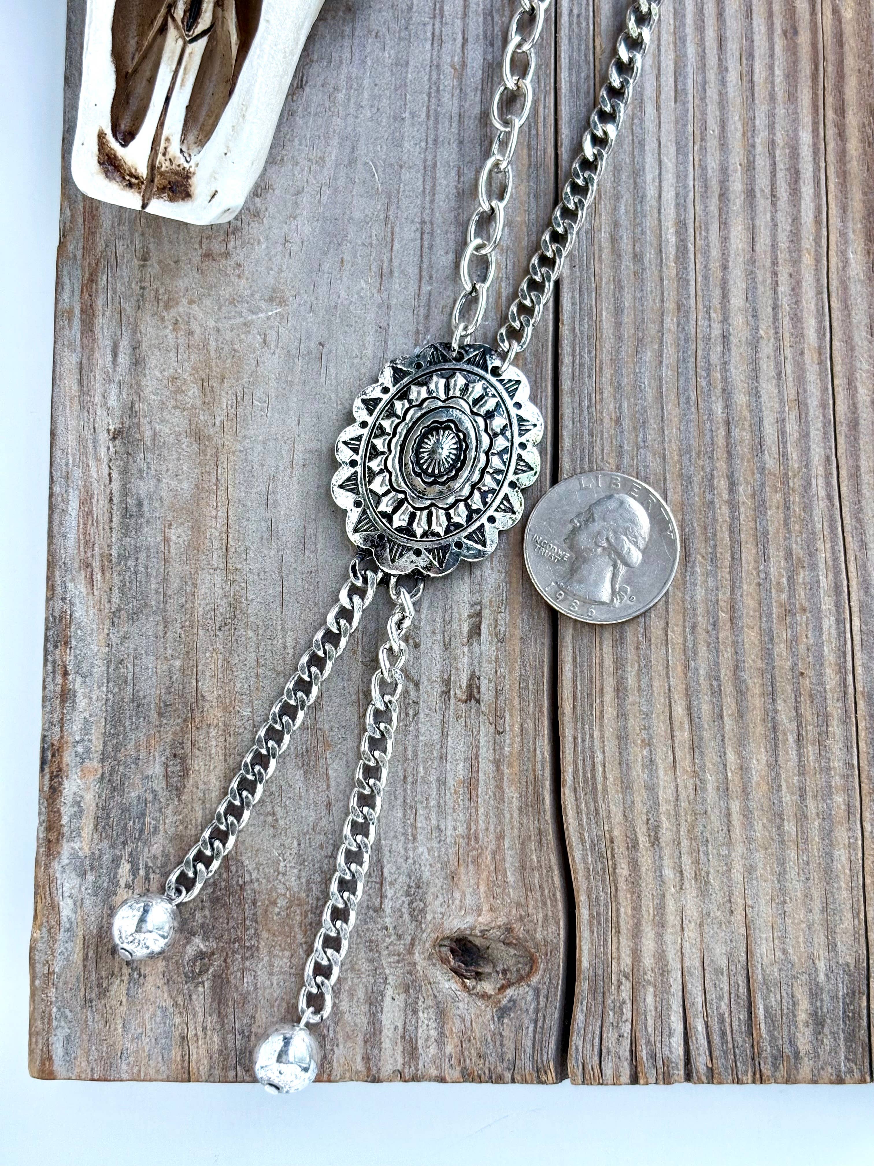 Boho Ranch Shop - Wholesale Pendant/Charm Necklace - Western Concho Pendant Y Drop Chunky Chain Bolo Necklace2