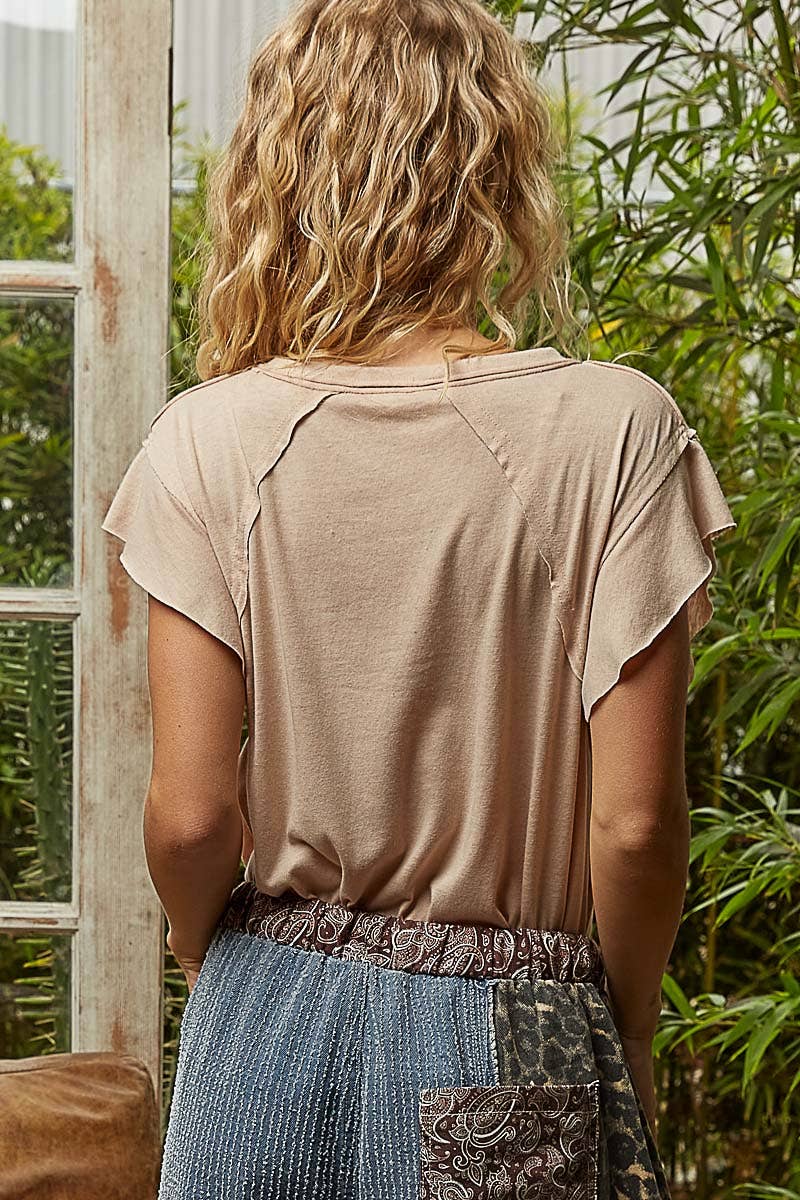 Pol Clothing - Wholesale T-Shirt - Women's - V-neck ruffle short sleeve solid basic cotton top3