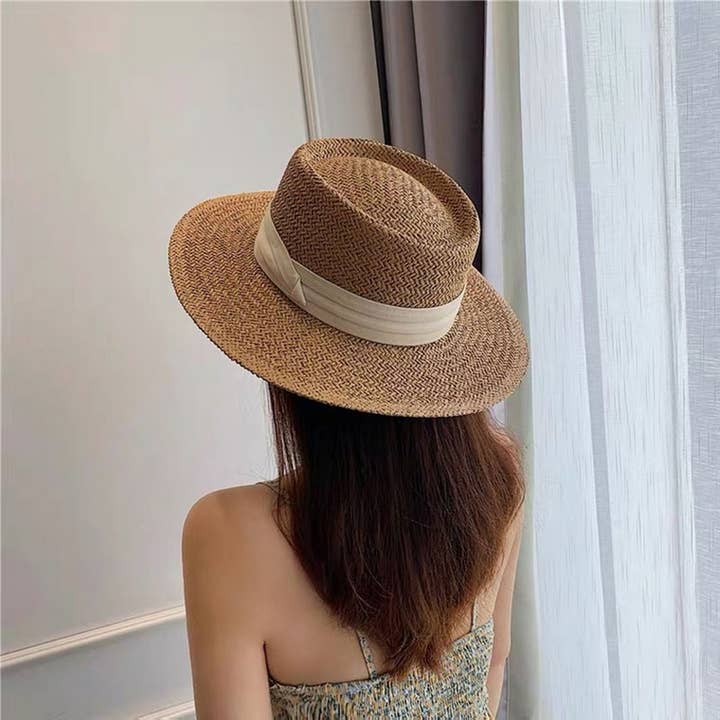 ACCITY - Wholesale Straw Hat - Women's - BEACH VACATION SUN FEDORA STRAW HATS FOR WOMEN_CWAH115115