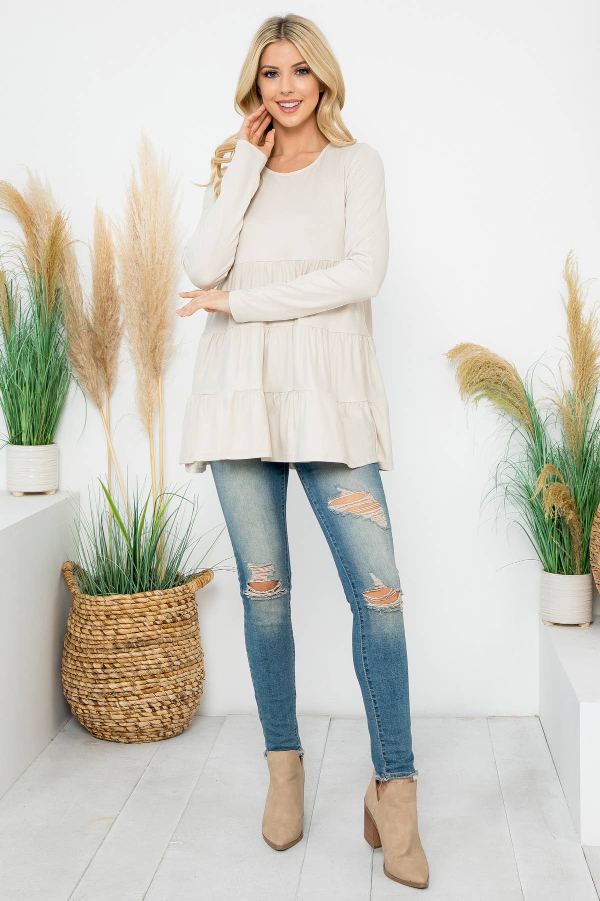 You & Me - Wholesale Tuniek - Dames - YMT20005V-STEVIGE GELAAGDE TOP MET LANGE MOUWEN64