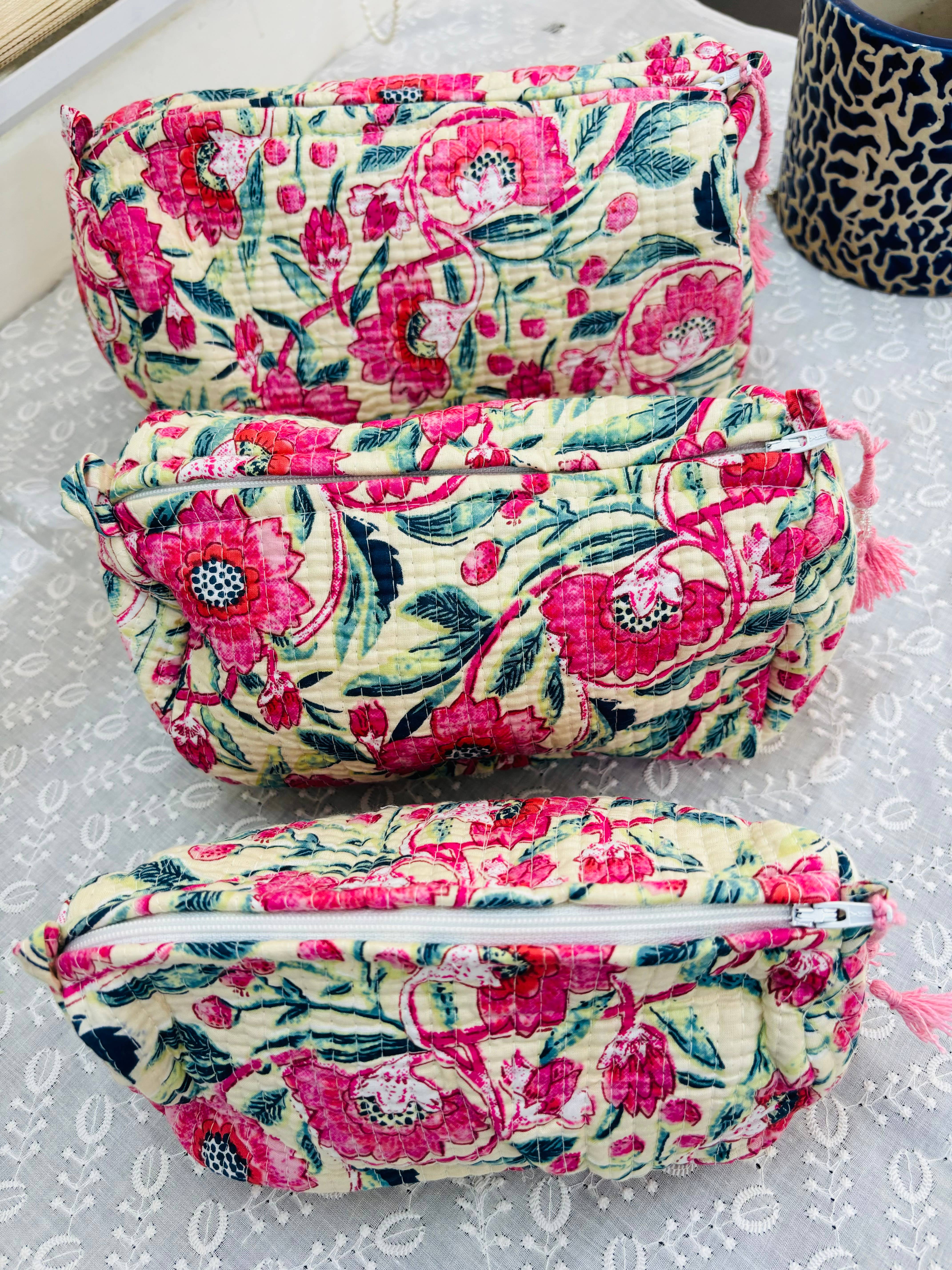 Meghcraft - Wholesale Makeup/Cosmetic Bag - Cotton Quilted Cosmetic Bags,Gift Pouch- Toiletry Pouch-3 Pc5