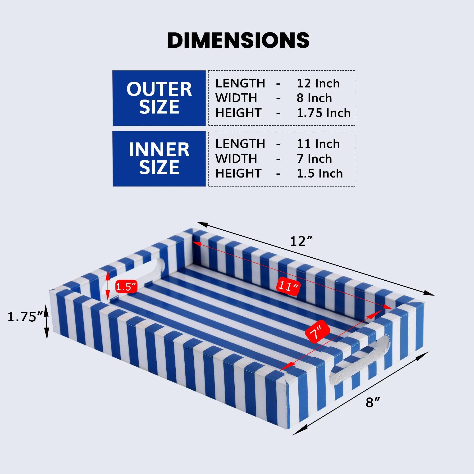blue Decorative Trays Riviera Elance Pattern Wood & Resin Inlay Collection in 12x8 for wholesale on Faire4