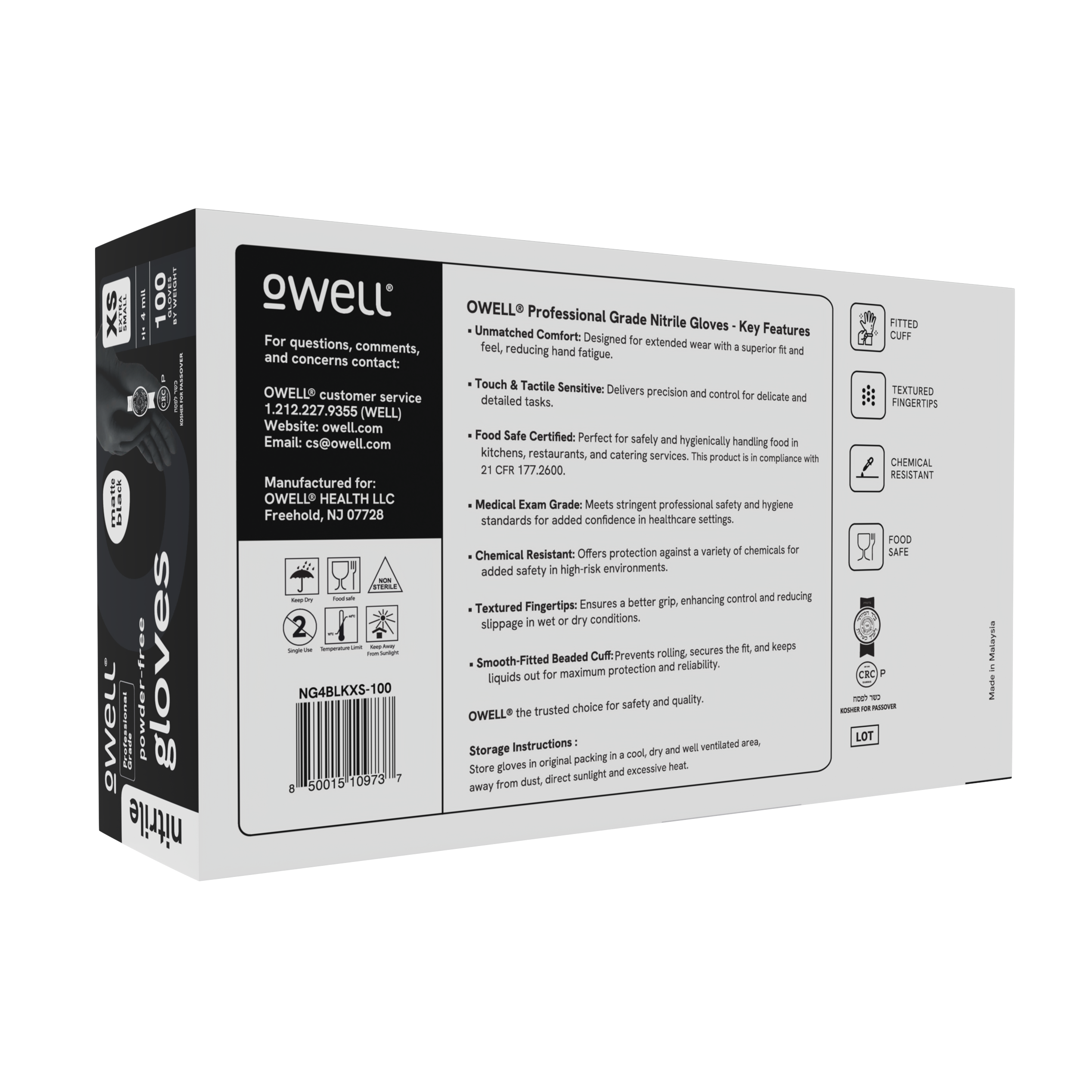 OWELL LLC - Wholesale Cleaning Gloves - OWELL Black 4mil Nitrile Disposable Gloves (100 Count)6