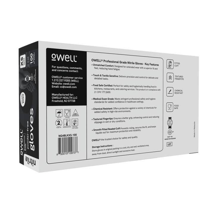 OWELL LLC - Wholesale Cleaning Gloves - OWELL Black 4mil Nitrile Disposable Gloves (100 Count)6