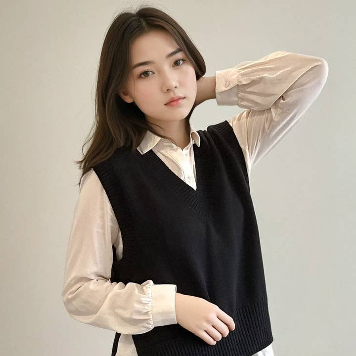 Lenore Merino Sweater Vest - Black for wholesale by Maison Mikumo