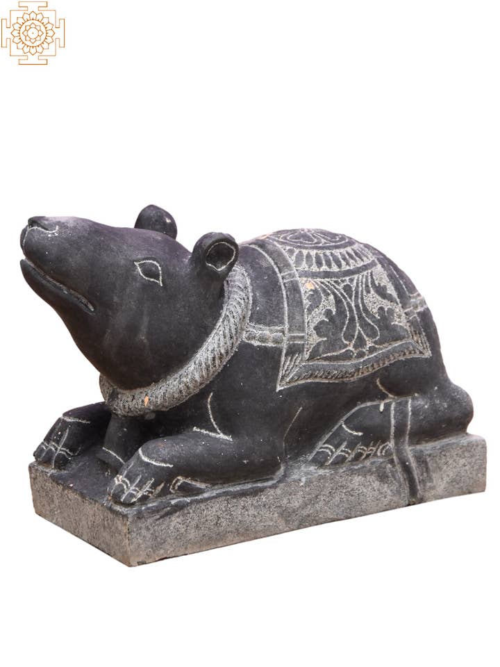 7'' Ganesha Vahana Mushak Seated | Granite Stone Statue for wholesale by Exotic India Art