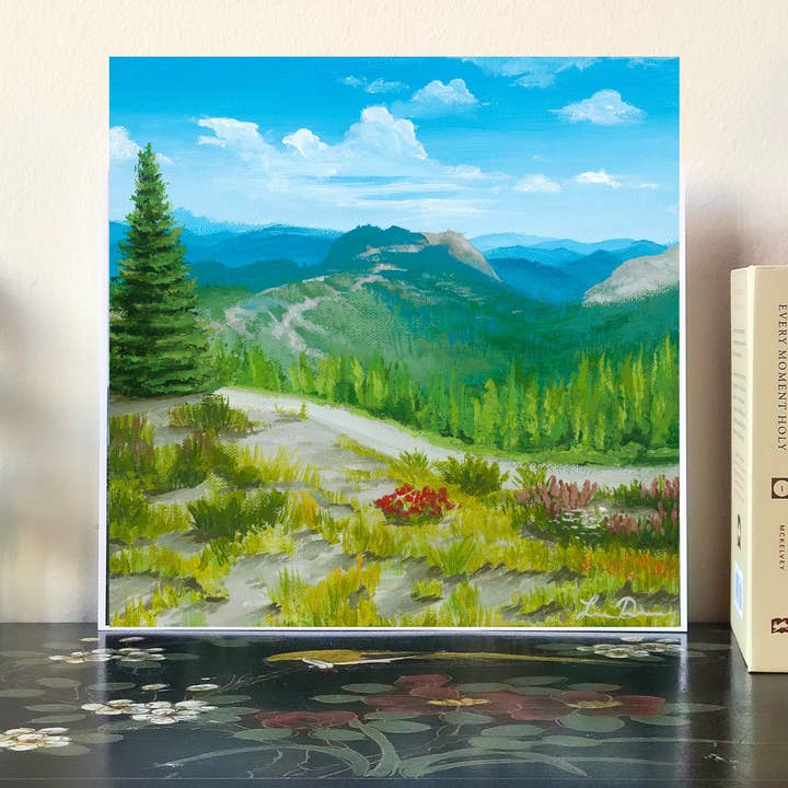 Impression d'art d'une colline avec vue, peinture acrylique pour la vente par Lillykdesigns