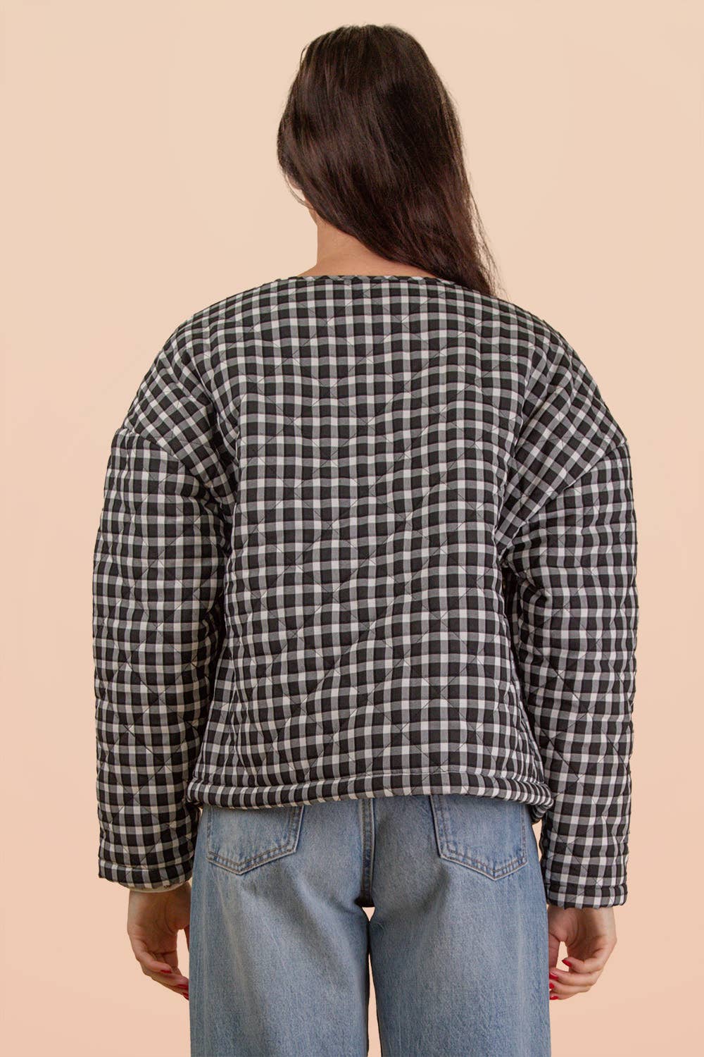 VERY J - Wholesale Jacket - Women's - NJ90419-Oversized Checkered Casual Quilt Jacket4