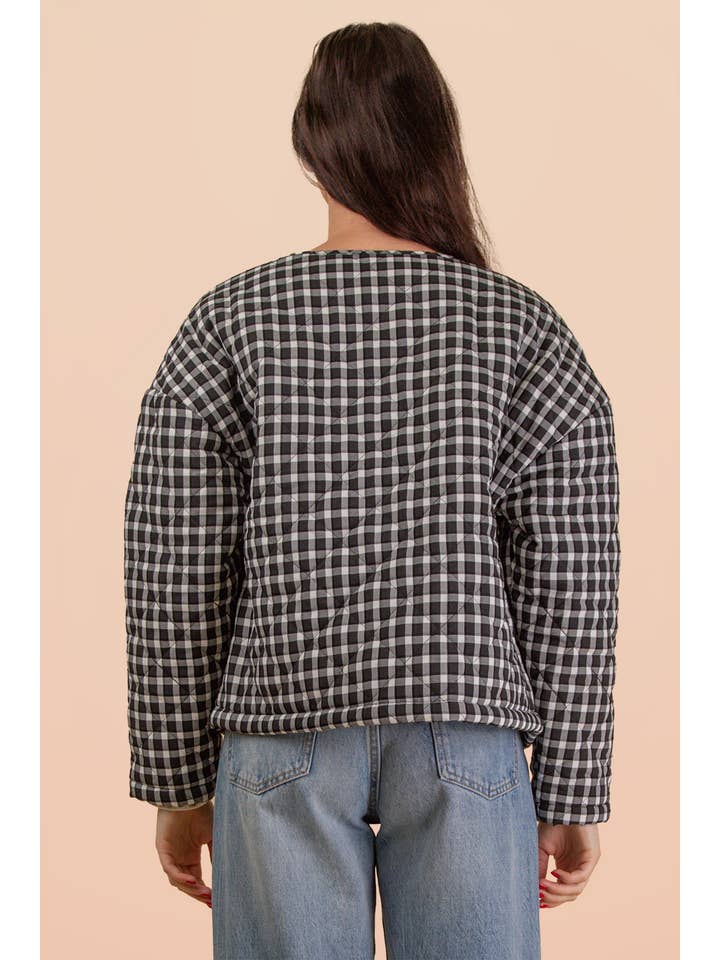 VERY J - Wholesale Jacket - Women's - NJ90419-Oversized Checkered Casual Quilt Jacket4