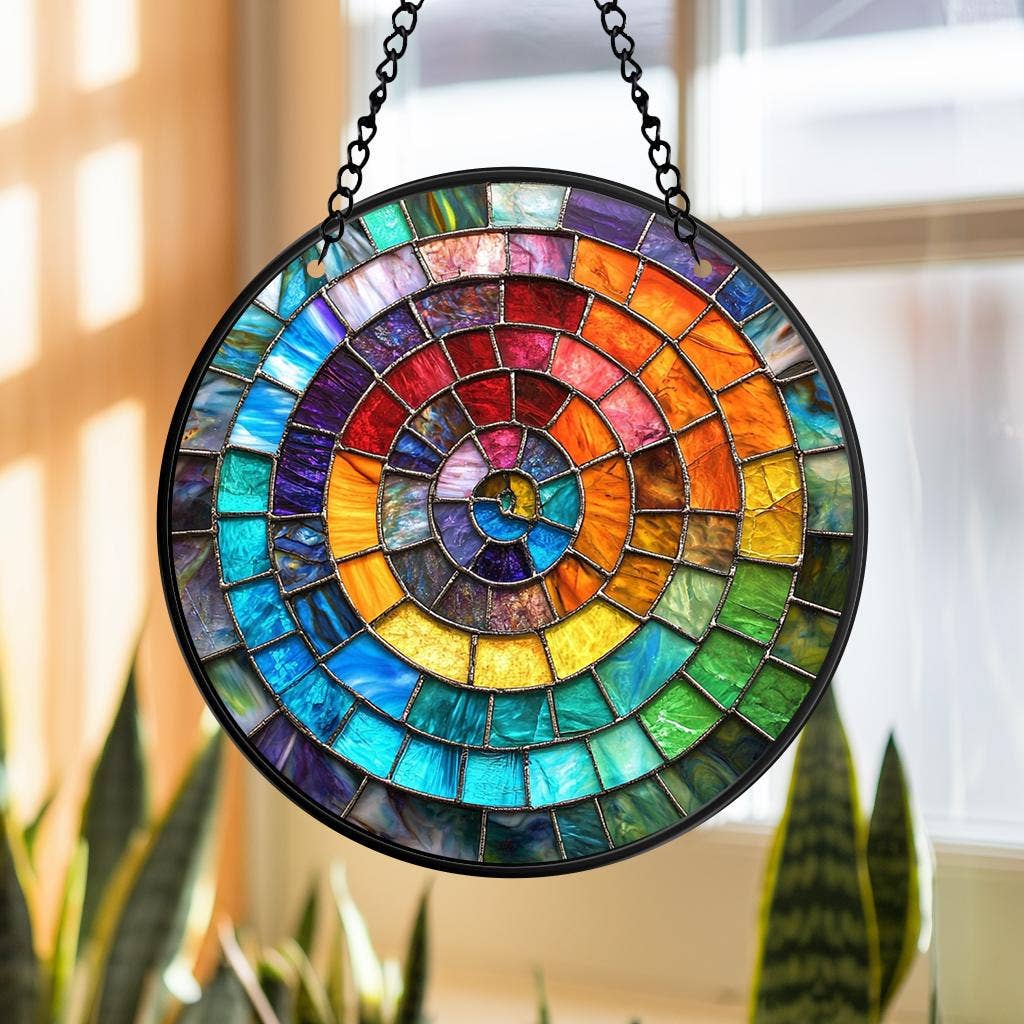 NVC Ecommerce LLC – wholesale Solfångare – Mandala Regnbågssnurra Färgat Glas Solfångare, Heminredning2