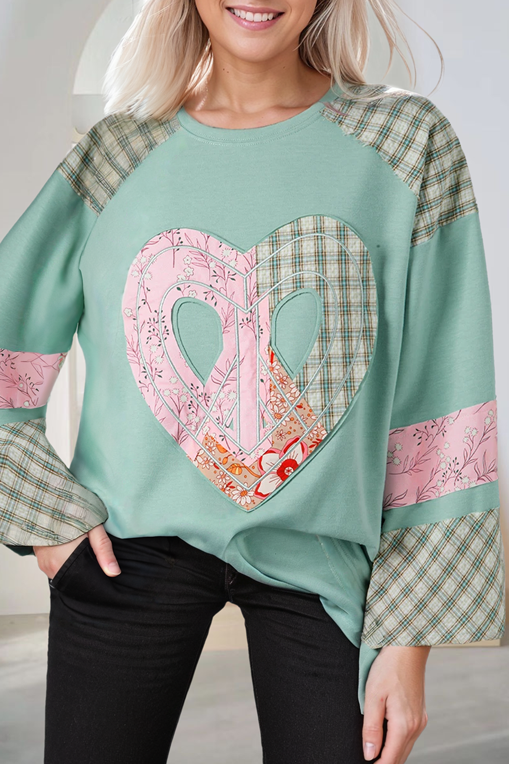 66DISCO - Wholesale Knit Top - Women's - Floral Heart Plaid Graphic Wide Valentine's Day Top (S-3XL)0