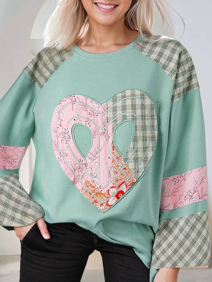 66DISCO - Wholesale Knit Top - Women's - Floral Heart Plaid Graphic Wide Valentine's Day Top (S-3XL)0