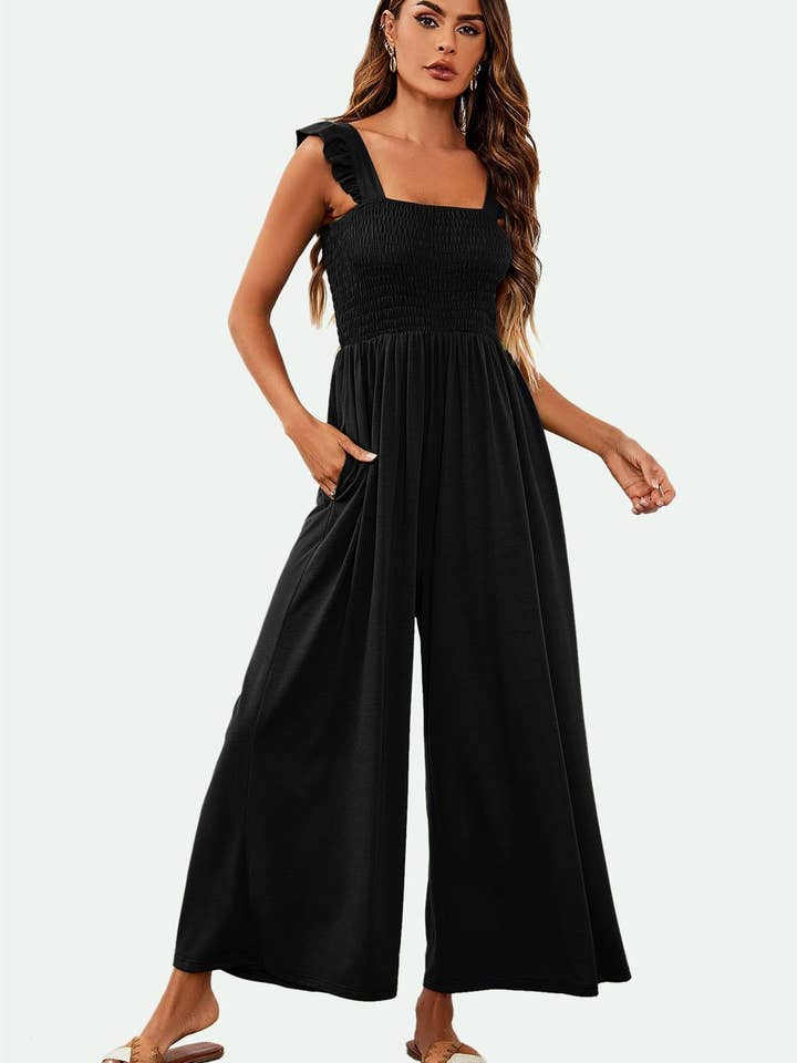 Frill Detail Strappy Jumpsuit In Black for wholesale on Faire4