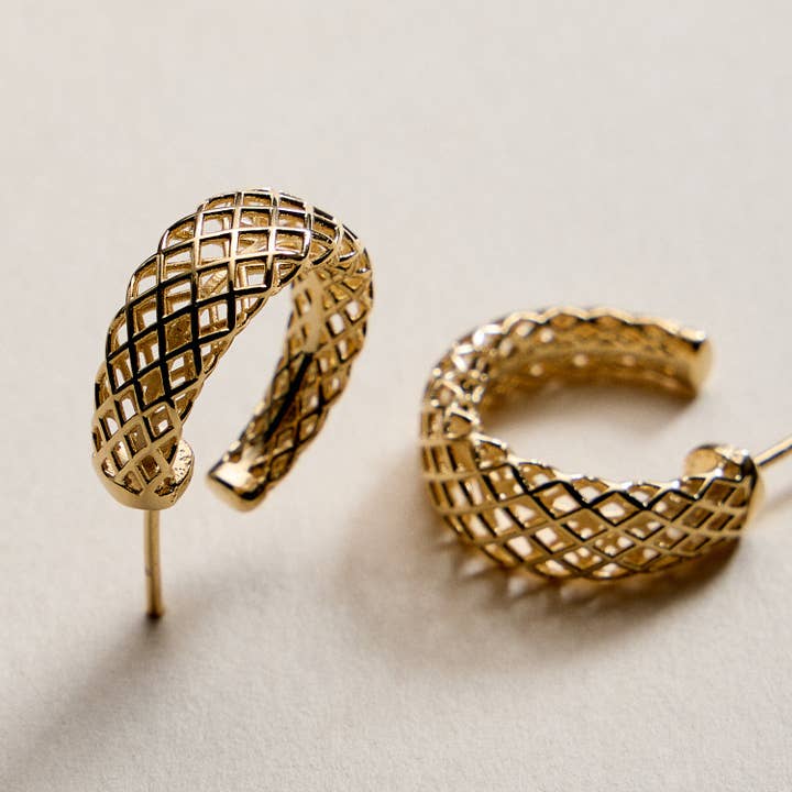 Gold Filled Woven Lattice Earrings for wholesale by Frem
